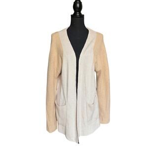 Something Navy Colorblock Wool Blend Open Front Cardigan (Beige/Camel) - Small